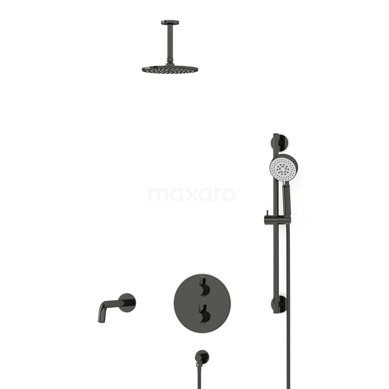 Radius Built-in Bath tap with rain shower | Black chrome Thermostatic DIB55-00092