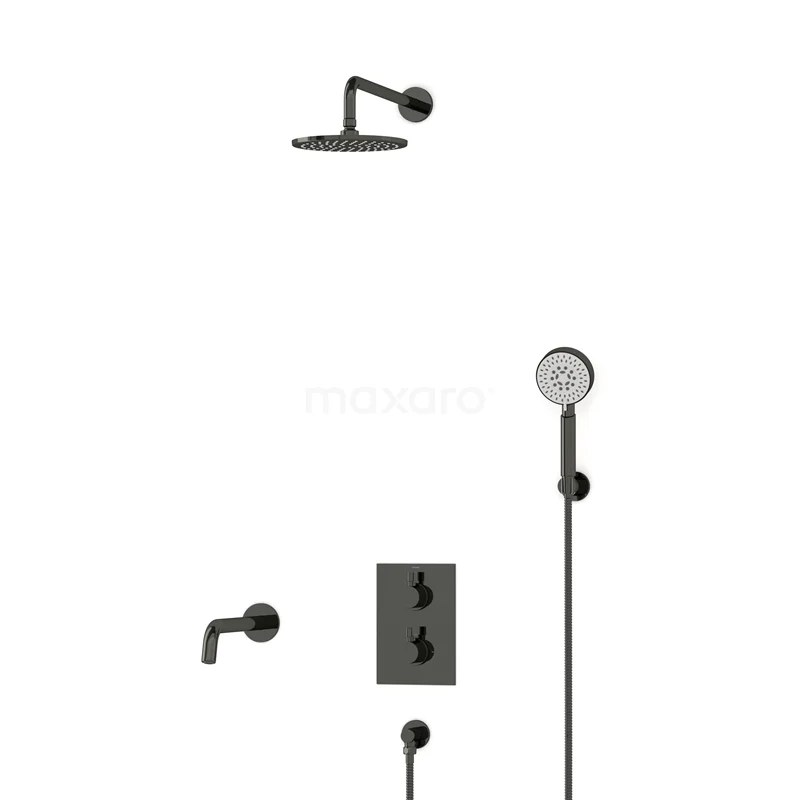 Radius Einbau Badewannenarmatur mit Regendusche | Schwarzchrom Thermostatisch DIB55-00109 Radius Einbau Badewannenarmatur mit Regendusche | Schwarzchrom Thermostatisch DIB55-00109