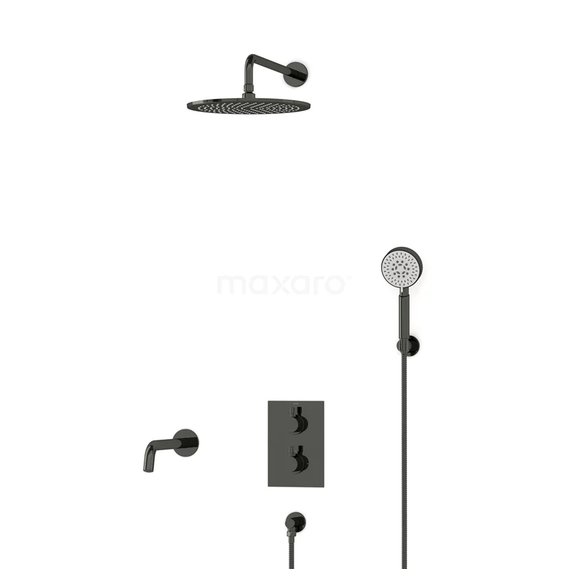 Radius Einbau Badewannenarmatur mit Regendusche | Schwarzchrom Thermostatisch DIB55-00113 Radius Einbau Badewannenarmatur mit Regendusche | Schwarzchrom Thermostatisch DIB55-00113