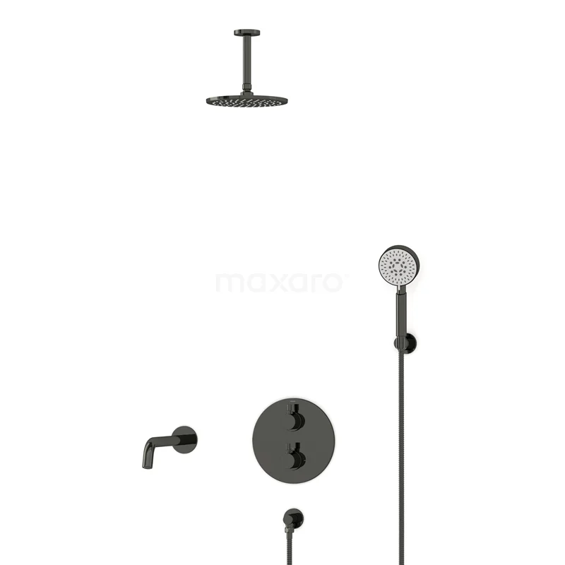 Radius Built-in Bath tap with rain shower | Black chrome Thermostatic DIB55-00116