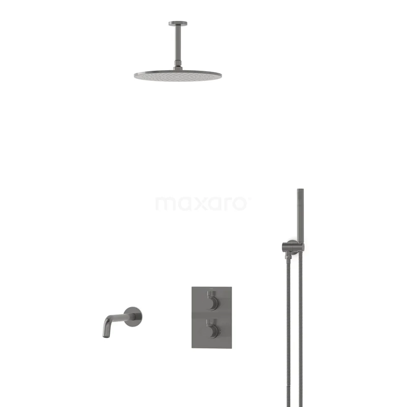Radius Einbau Badewannenarmatur mit Regendusche | Schwarzes Metall Thermostatisch DIM55-00011 Radius Einbau Badewannenarmatur mit Regendusche | Schwarzes Metall Thermostatisch DIM55-00011