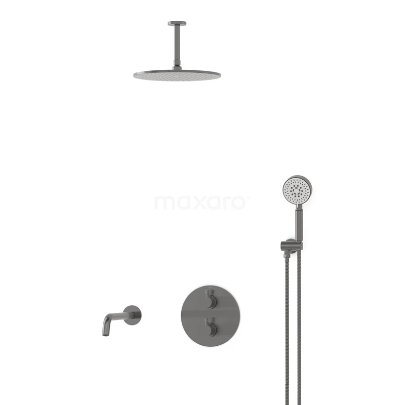 Radius Einbau Badewannenarmatur mit Regendusche | Schwarzes Metall Thermostatisch DIM55-00072 Radius Einbau Badewannenarmatur mit Regendusche | Schwarzes Metall Thermostatisch DIM55-00072