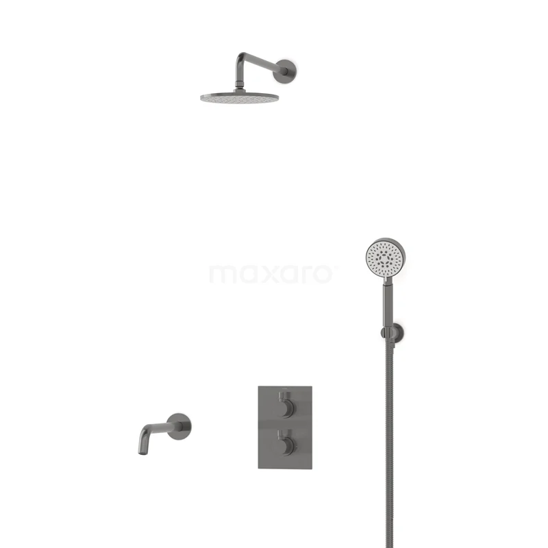 Radius Einbau Badewannenarmatur mit Regendusche | Schwarzes Metall Thermostatisch DIM55-00073 Radius Einbau Badewannenarmatur mit Regendusche | Schwarzes Metall Thermostatisch DIM55-00073