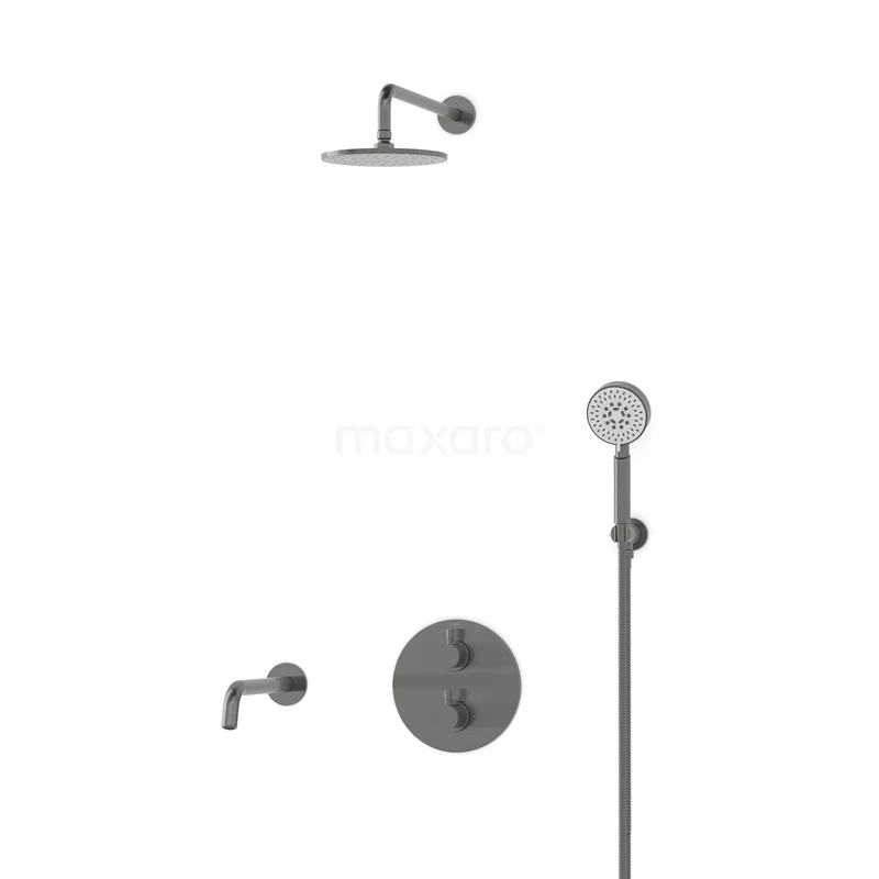 Radius Einbau Badewannenarmatur mit Regendusche | Schwarzes Metall Thermostatisch DIM55-00074 Radius Einbau Badewannenarmatur mit Regendusche | Schwarzes Metall Thermostatisch DIM55-00074