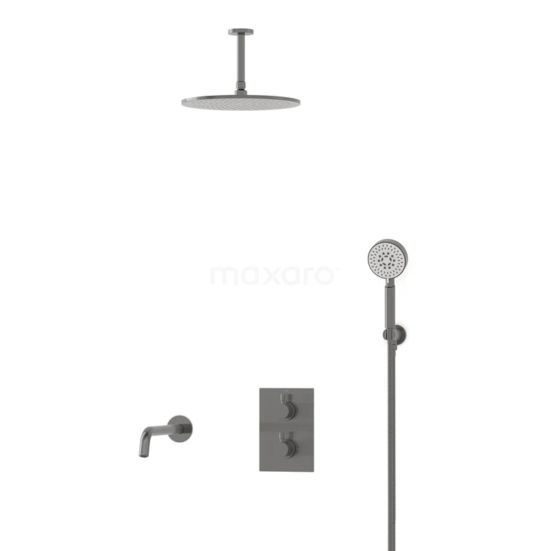 Radius Einbau Badewannenarmatur mit Regendusche | Schwarzes Metall Thermostatisch DIM55-00083 Radius Einbau Badewannenarmatur mit Regendusche | Schwarzes Metall Thermostatisch DIM55-00083