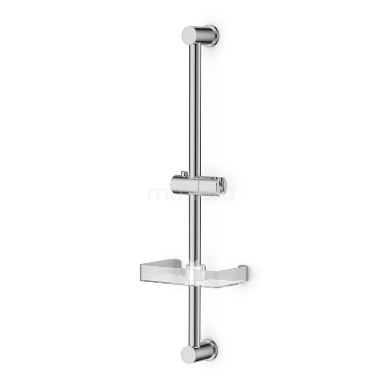 Radius-Brausestange | Chrom | Wandmontage 107574 Verchromte Brausestange mit verstellbarem Halter und Kunststoff-Seifenschale, ideal für ein organisiertes Badezimmer.