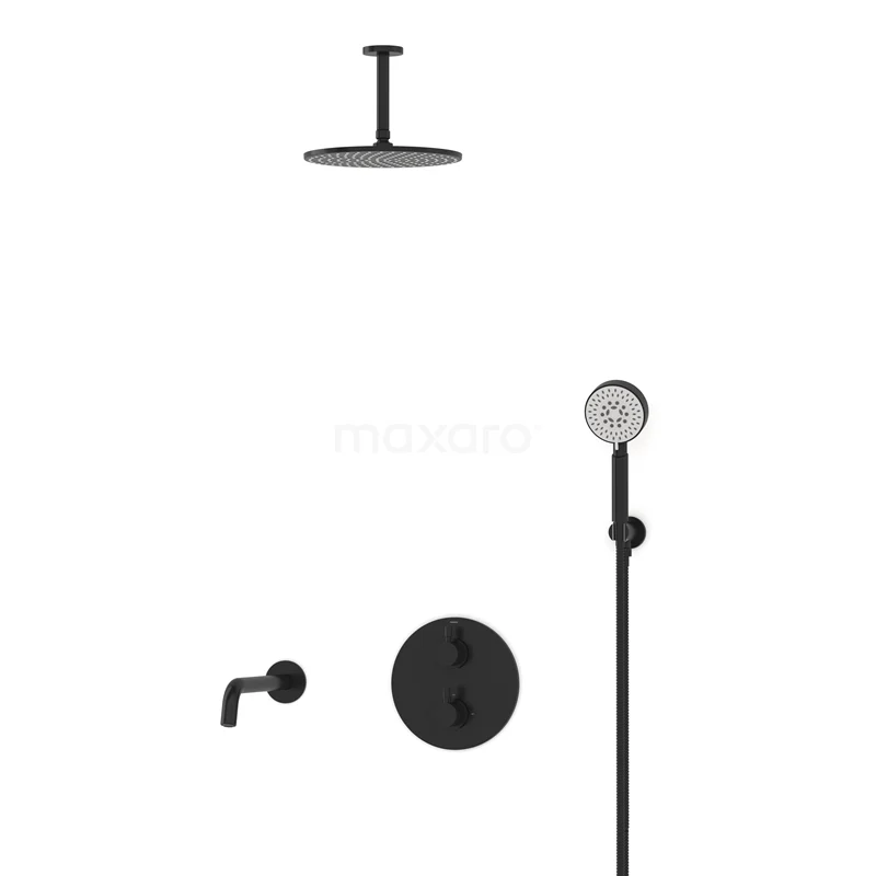 Radius Built-in Bath tap with rain shower | Black Thermostatic DIZ55-00082
