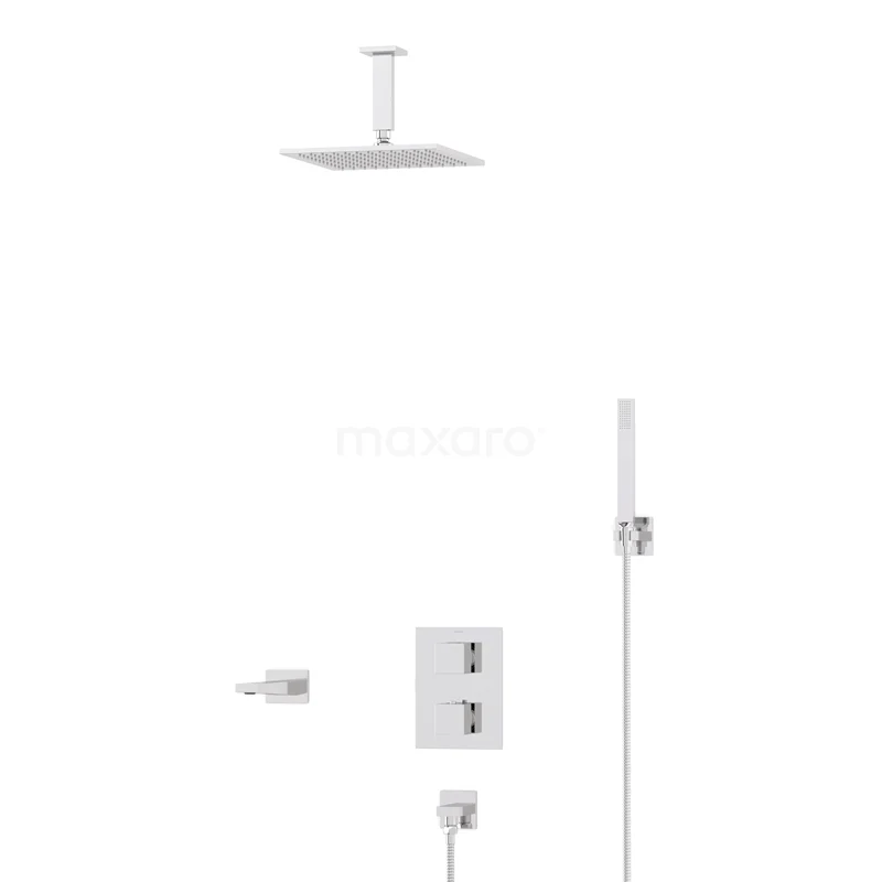 Cubic Built-in Bath tap with rain shower | Chrome Thermostatic DIC22-00055