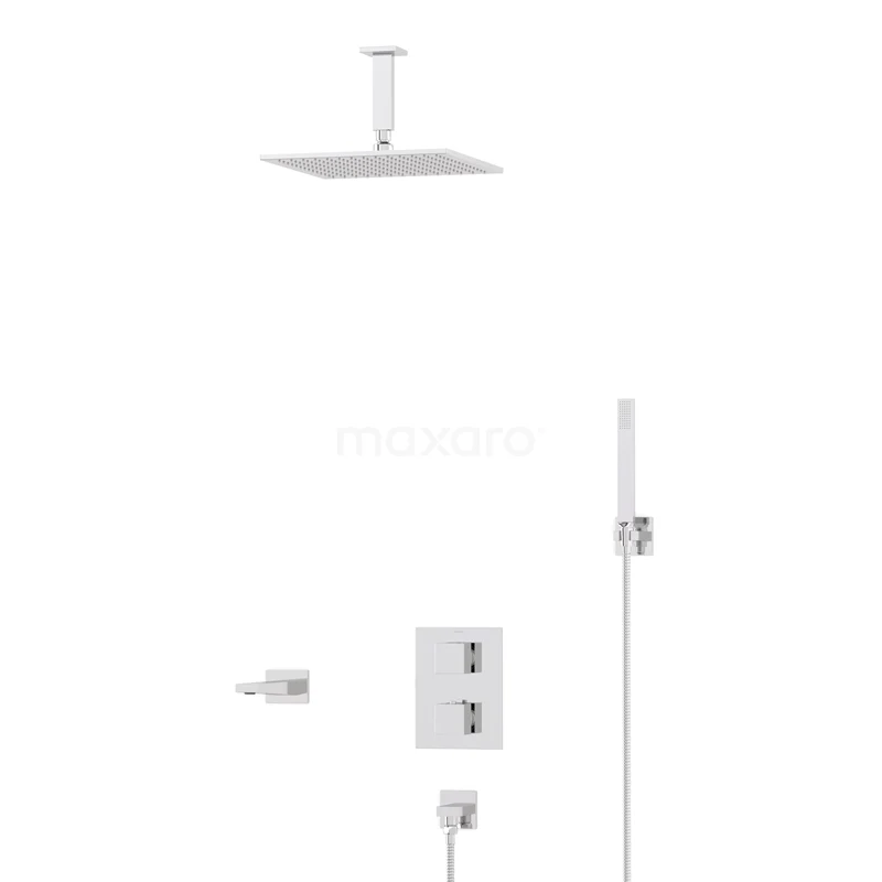 Cubic Built-in Bath tap with rain shower | Chrome Thermostatic DIC22-00058