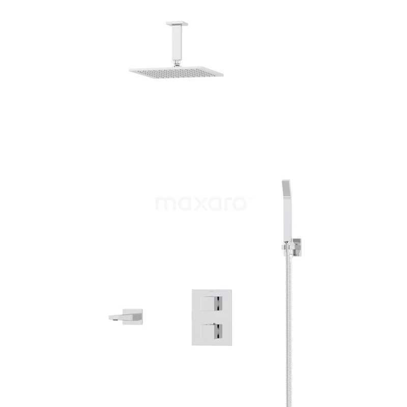Cubic Built-in Bath tap with rain shower | Chrome Thermostatic DIC22-00139
