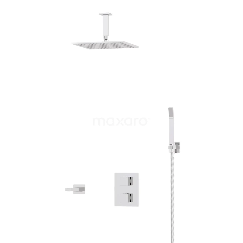 Cubic Built-in Bath tap with rain shower | Chrome Thermostatic DIC22-00142