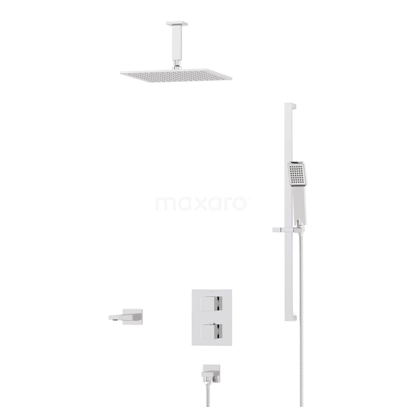 Cubic Built-in Bath tap with rain shower | Chrome Thermostatic DIC22-00289