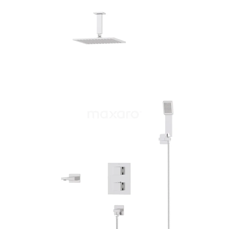 Cubic Built-in Bath tap with rain shower | Chrome Thermostatic DIC22-00307