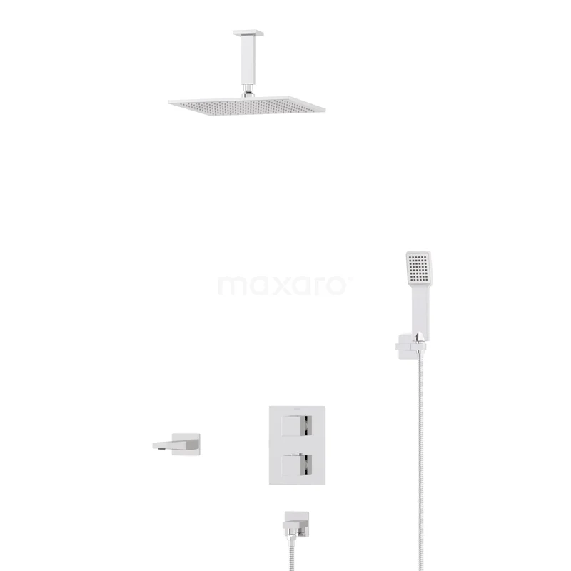 Cubic Built-in Bath tap with rain shower | Chrome Thermostatic DIC22-00310