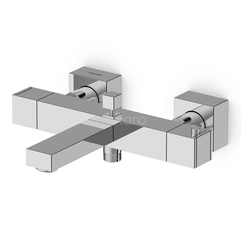 Cubic Badewannenarmatur Aufputz | Chrom Thermostatisch 22.100.403 Moderne quadratische chromatische Badewannenarmatur im eckigen Design, ideal für ein stilvolles Badezimmer.