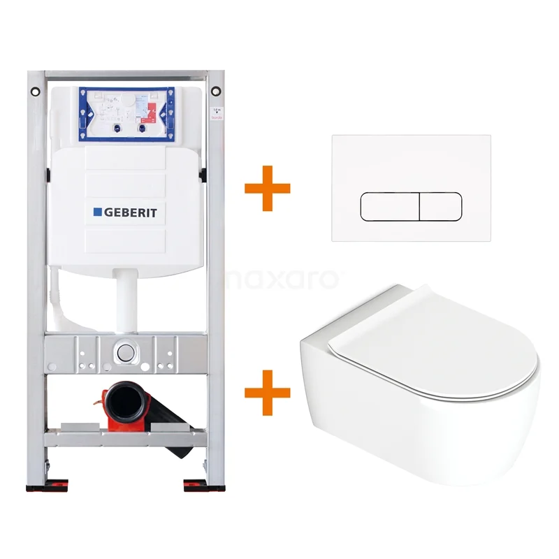 Toilet set Gloss white with rim + Geberit UP320 concealed cistern TOI018