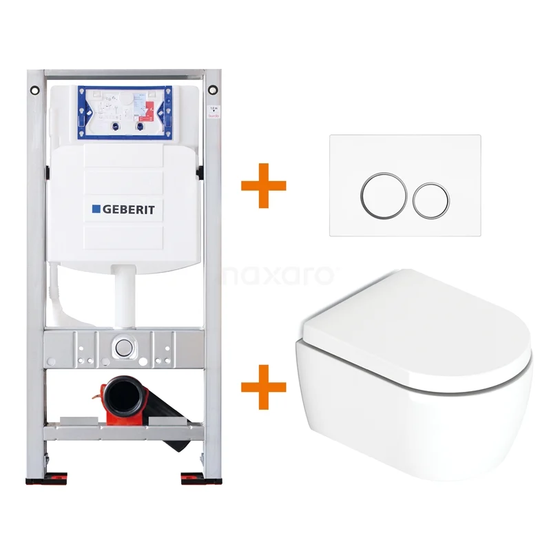 Toilet set Gloss white with rim + Geberit UP320 concealed cistern TOI019