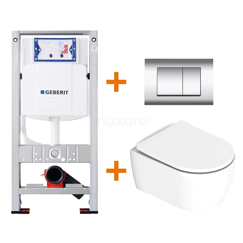 Toilet set Brushed white Shortened with rim + Geberit UP320 concealed cistern TOI079