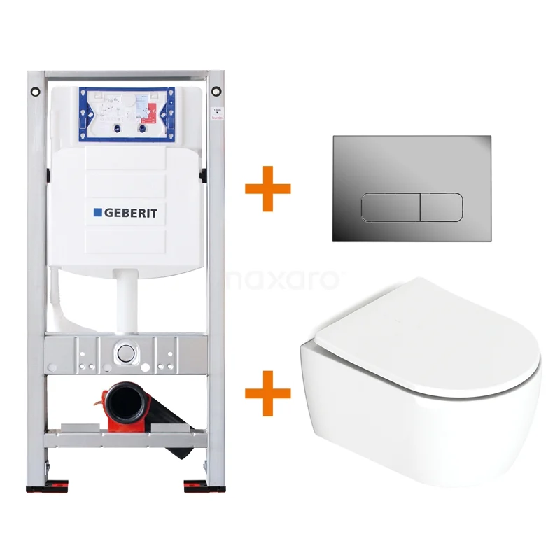 Toilet set Brushed white Shortened with rim + Geberit UP320 concealed cistern TOI081