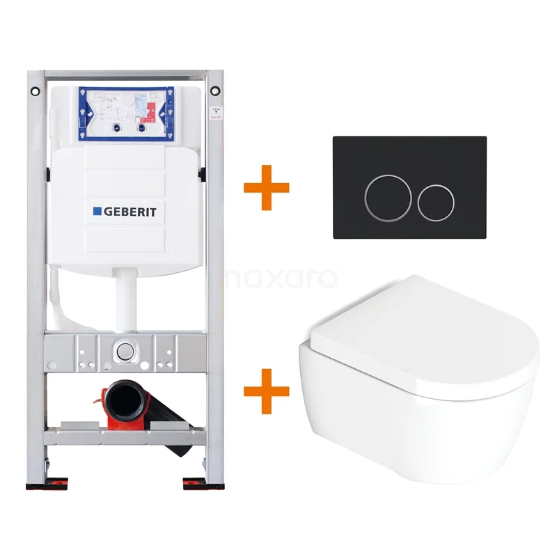 Toilet set Gloss white Shortened with Easy clean + Geberit UP320 concealed cistern TOI156
