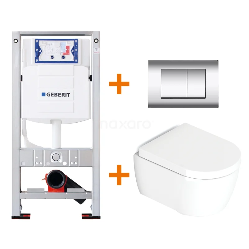 Toilet set Gloss white Shortened with Easy clean + Geberit UP320 concealed cistern TOI158