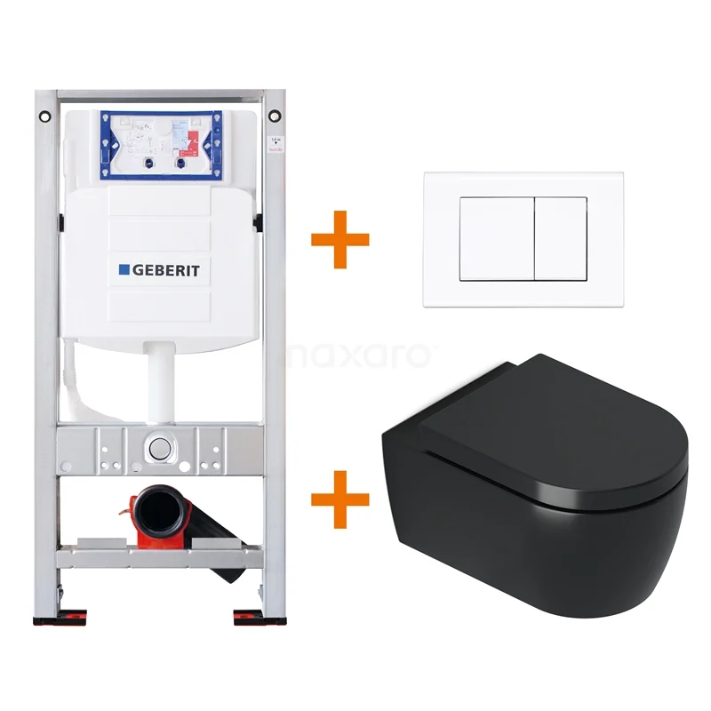 Toilet set Matte black with rim + Geberit UP320 concealed cistern TOI340