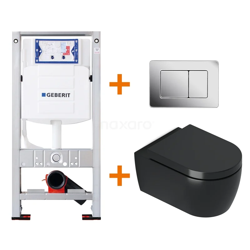 Toilet set Matte black with rim + Geberit UP320 concealed cistern TOI362
