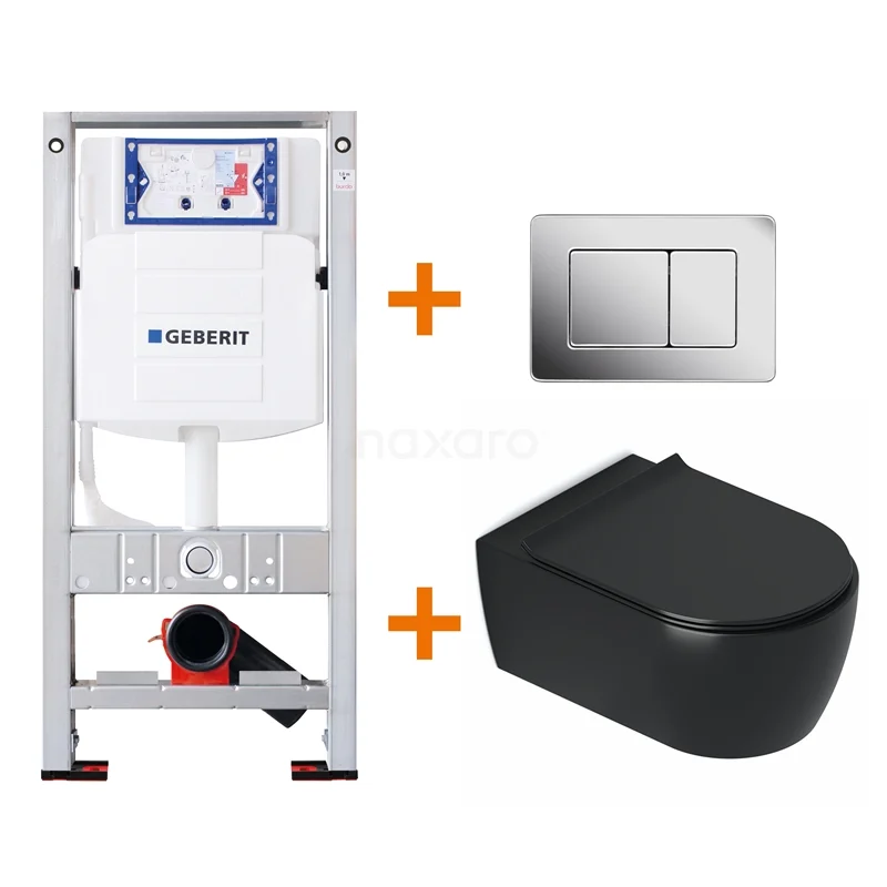 Toilet set Matte black with rim + Geberit UP320 concealed cistern TOI363