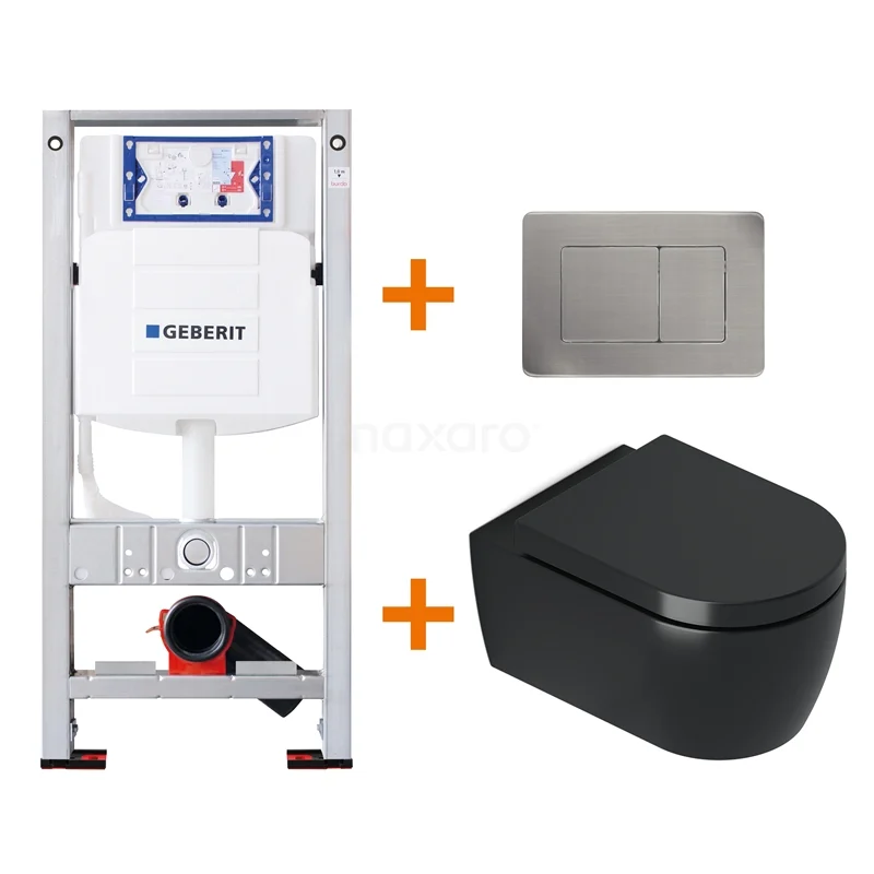 Toilet set Matte black with rim + Geberit UP320 concealed cistern TOI364