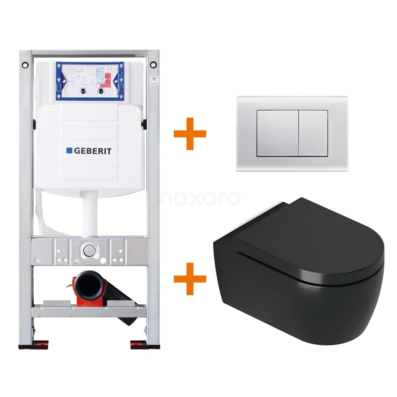 Toilet set Matte black Shortened with rim + Geberit UP320 concealed cistern TOI396