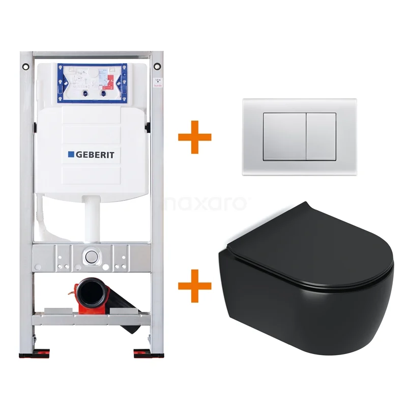 Toilet set Matte black Shortened with rim + Geberit UP320 concealed cistern TOI397