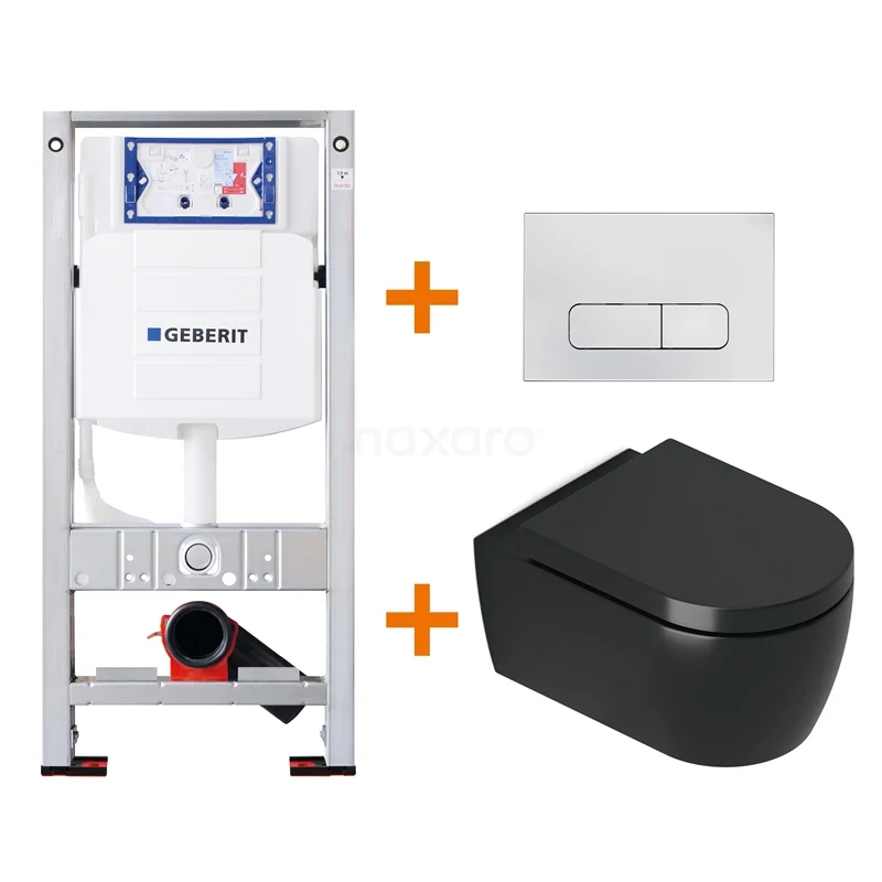 Toilet set Matte black Shortened with rim + Geberit UP320 concealed cistern TOI398