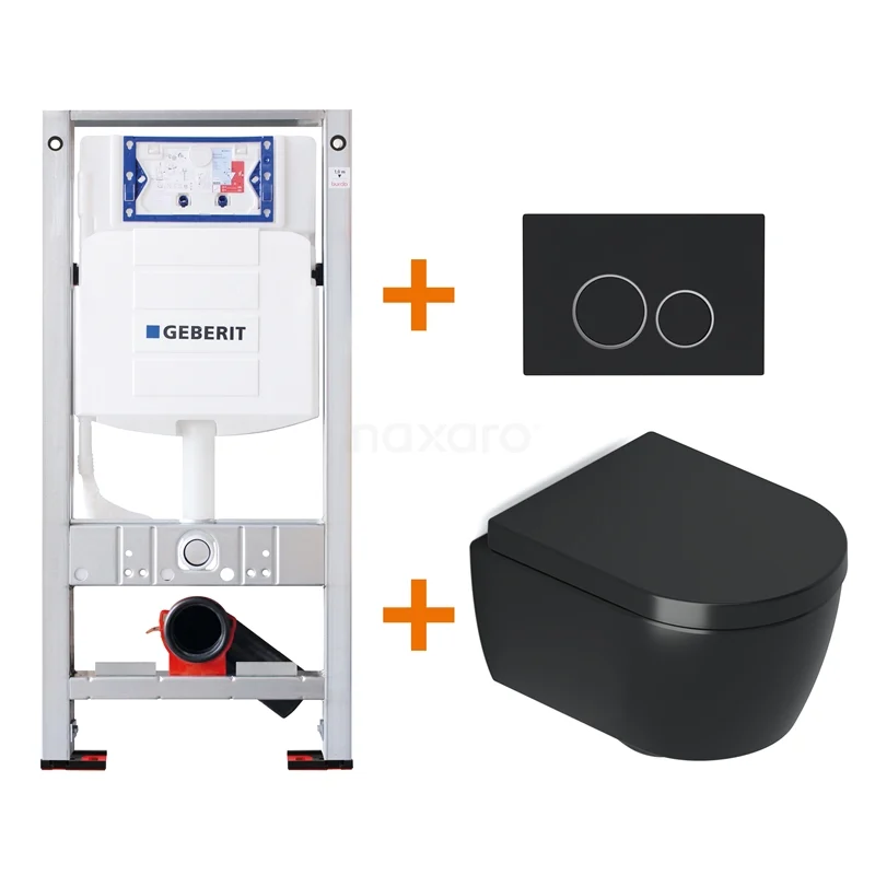Toilet set Matte black Shortened with Easy clean + Geberit UP320 concealed cistern TOI469