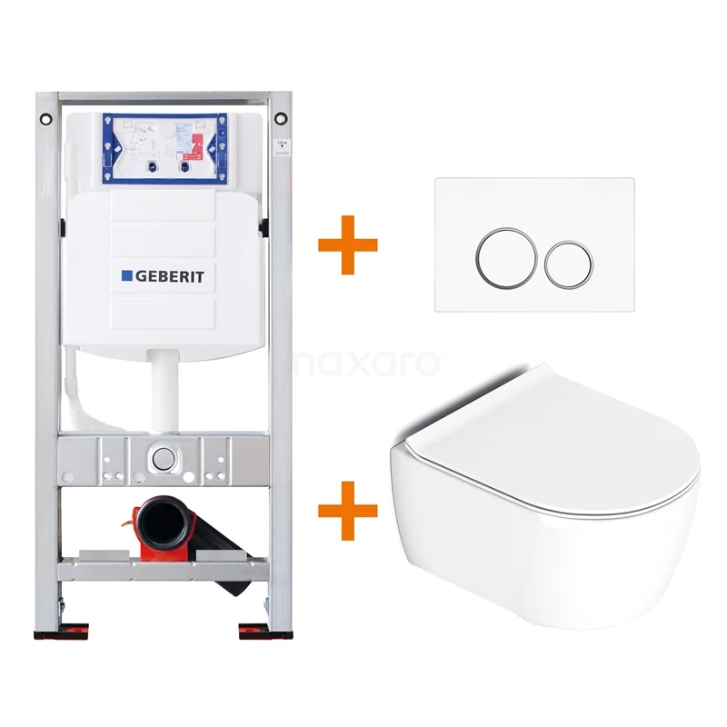 Toilet set Gloss white Shortened with Easy clean + Geberit UP320 concealed cistern TOI151
