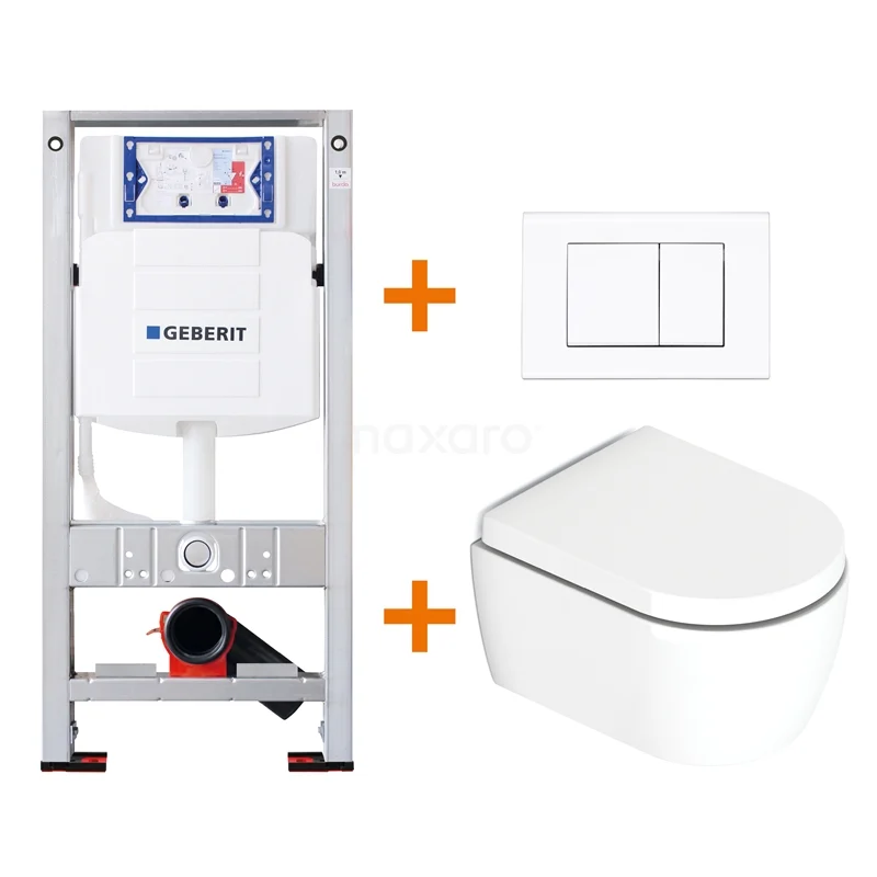Toilet set Brushed white Shortened with rim + Geberit UP320 concealed cistern TOI0005