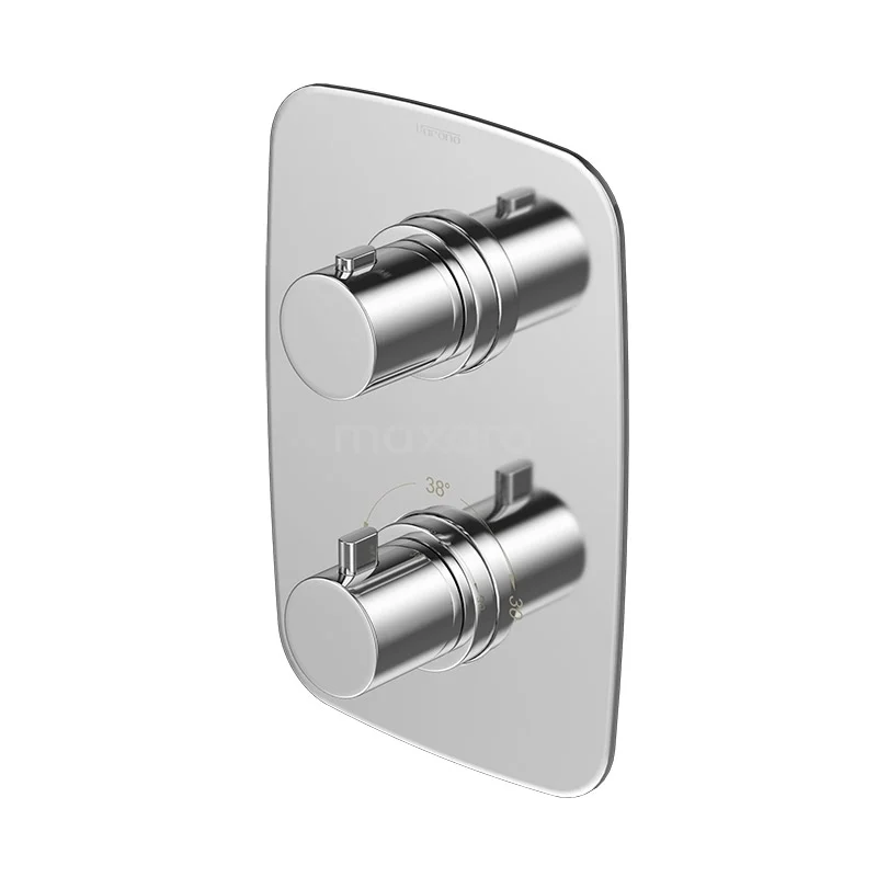 Unterputz-Duscharmatur Balance Chrom, Thermostatisch, Chrom 88.152.502NS Einbau-Thermostatarmatur, Chrom, rechteckiges Design, Zweiknopfbedienung, klar und modern, ideal für luxuriöse Bäder.