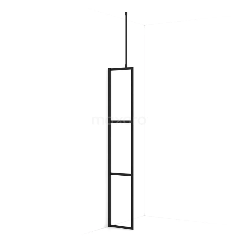 Diamond Walk-in shower | 30 cm Matte black Clear with 4 black stripes Fixed wall IDA03718MB