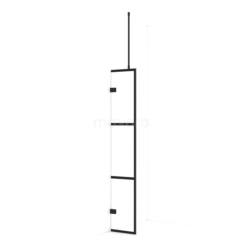 Diamond Walk-in shower | 30 cm Matte black Clear with 4 black stripes Fixed wall IDA03728MB