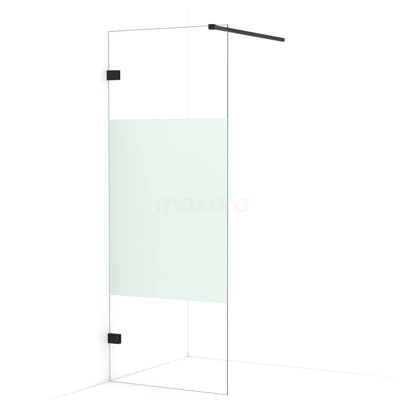 Diamond Walk-in shower | 80 cm Matte black Clear with matt strip Fixed wall IDA08123MB