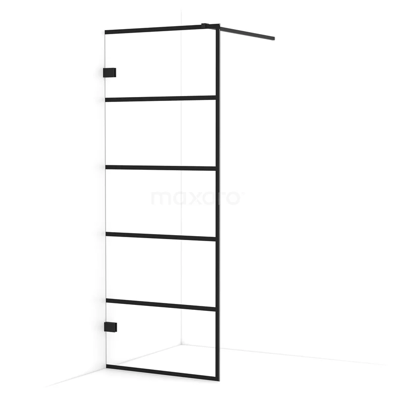 Diamond Walk-in shower | 80 cm Matte black Clear with 6 black stripes Fixed wall IDA08125MB