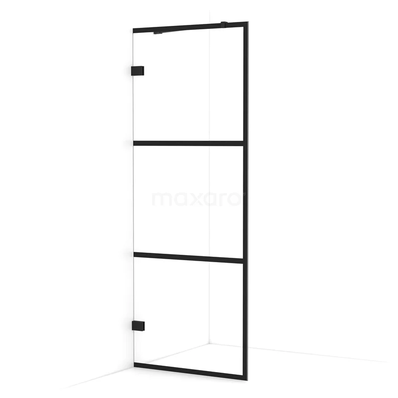 Diamond Inloopdouche | 80 cm Mat zwart Helder met 4 zwarte strepen Vaste wand IDA08228MB