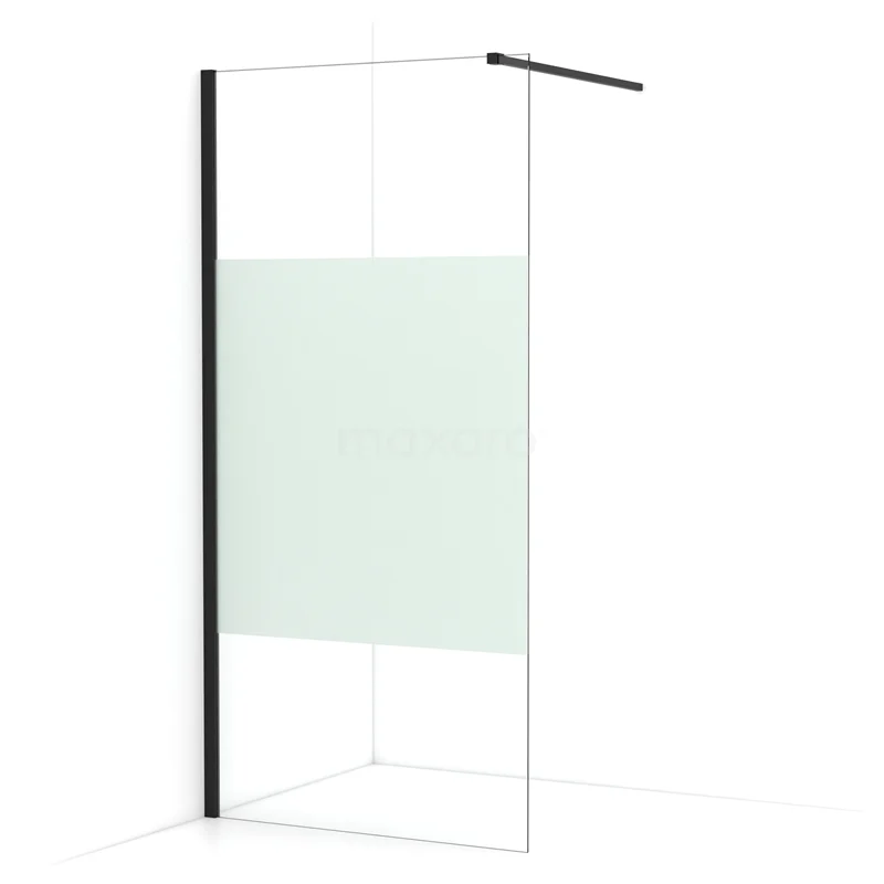 Diamond Walk-in shower | 100 cm Matte black Clear with matt strip Fixed wall IDA10113MB