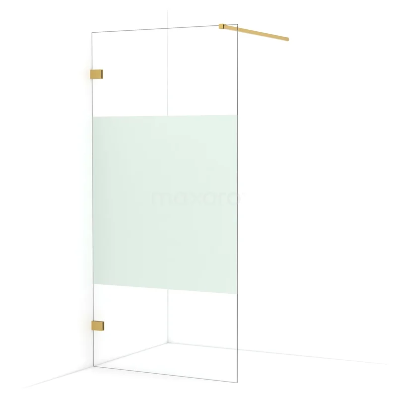 Diamond Walk-in shower | 90 cm Gold Clear with matt strip Fixed wall IDA09123GG