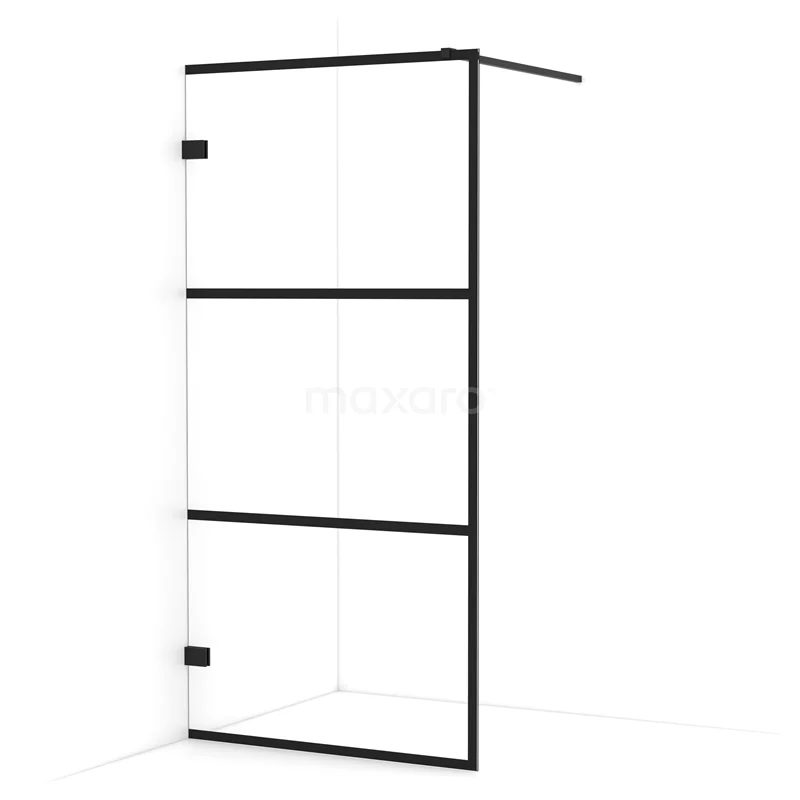 Diamond Walk-in shower | 90 cm Matte black Clear with 4 black stripes Fixed wall IDA09128MB