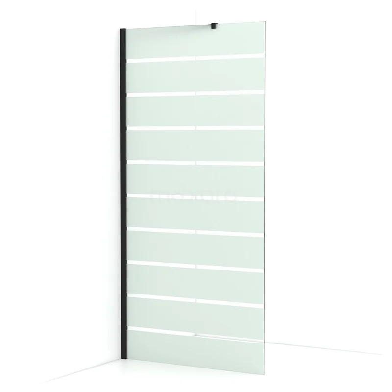 Diamond Walk-in shower | 100 cm Matte black Clear with matt stripes Fixed wall IDA10216MB