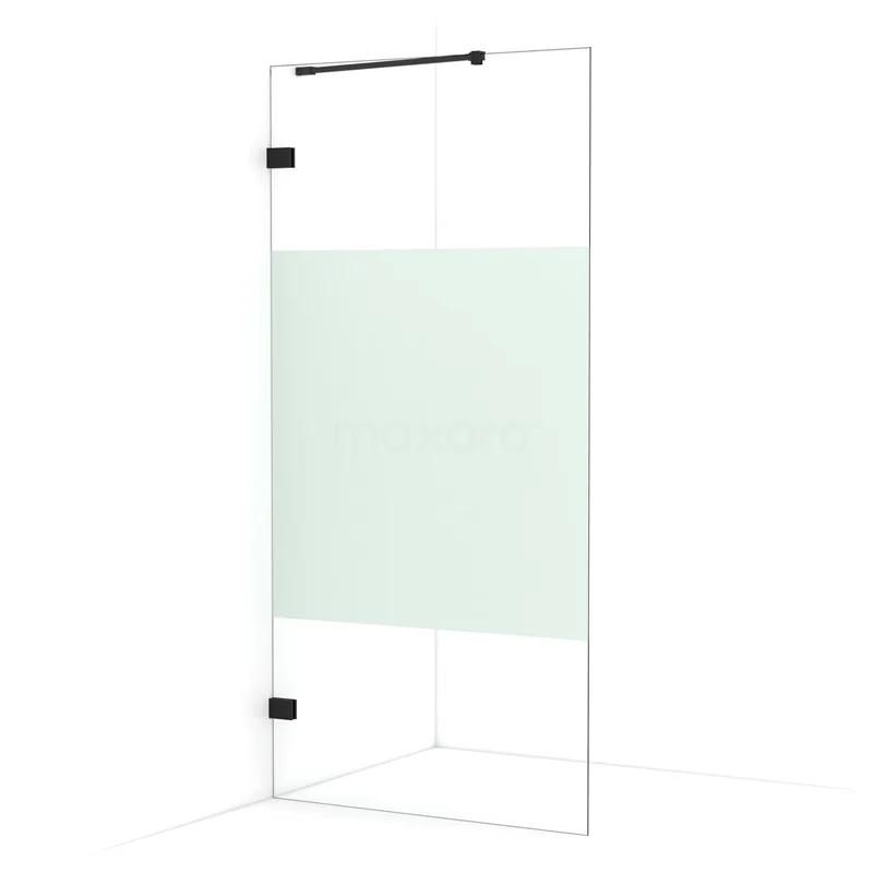 Diamond Walk-in shower | 90 cm Matte black Clear with matt strip Fixed wall IDA09223MB