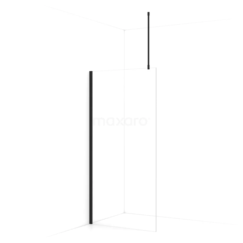 Diamond Walk-in shower | 90 cm Matte black Clear glass Fixed wall IDA09710MB