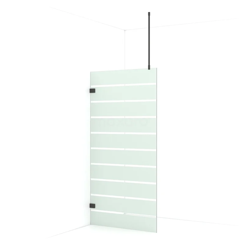 Diamond Walk-in shower | 100 cm Black chrome Clear with matt stripes Fixed wall IDA10726BC