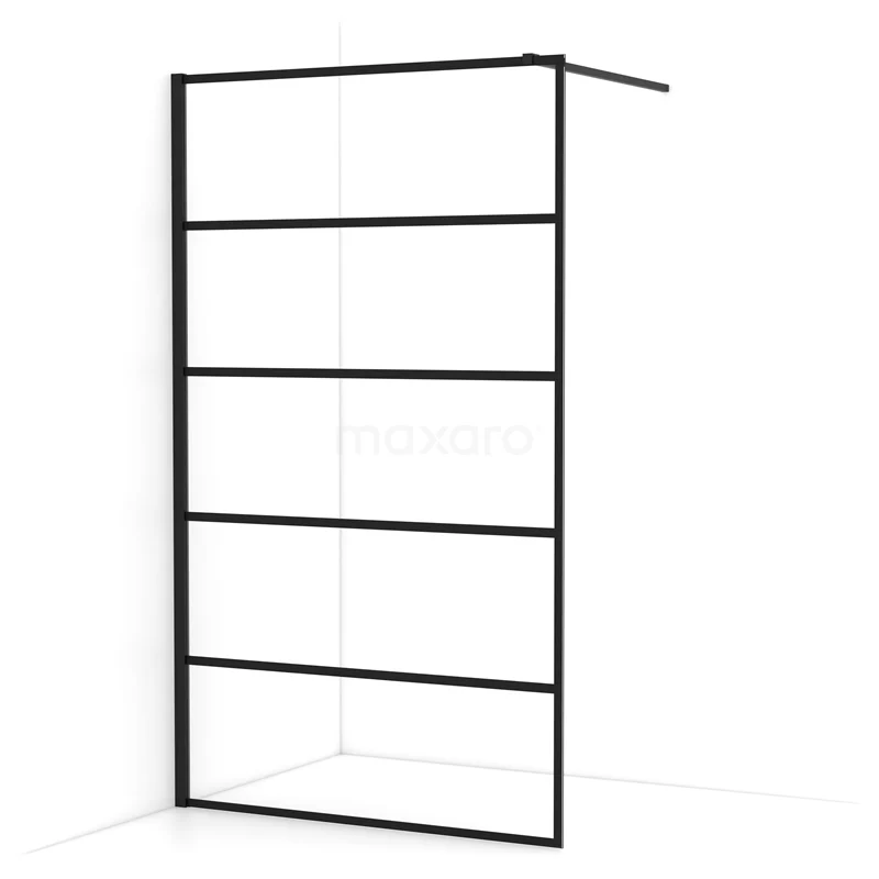 Diamond Walk-in shower | 120 cm Matte black Clear with 6 black stripes Fixed wall IDA12115MB