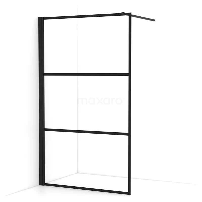 Diamond Walk-in shower | 120 cm Matte black Clear with 4 black stripes Fixed wall IDA12138MB